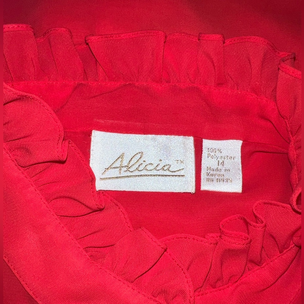 Alicia Vintage Red Ruffle High Neck Blouse Secretary Victorian Romantic Size 14 - Picture 8 of 11